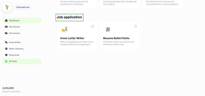 screenshot of caktus ai job application ai tools