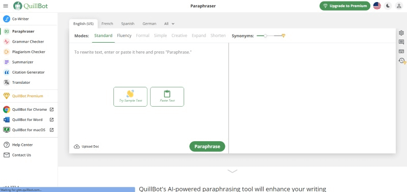 quillbot homepage