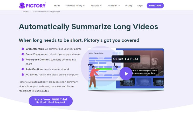 pictory summarize long videos
